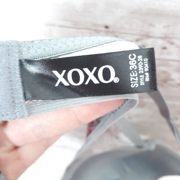 XOXO Womens Padded Push Up Bra 36C Floral Lace Top Gray Pink 127 - Picture 3 of 4